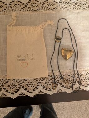 Twisted Gold Heart Pendant Necklace with Black Cord